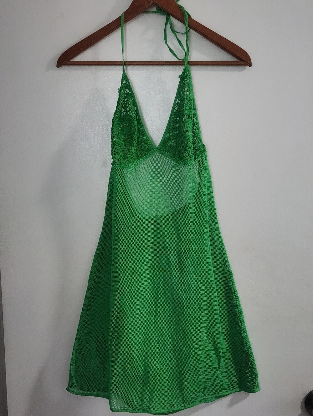 Free People Beach Crocheted Net Green Halter Swim CoverUp Size XS